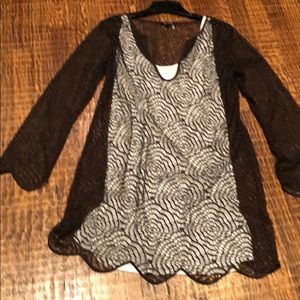 Black lace tunic w/ off-white Long camisole under.